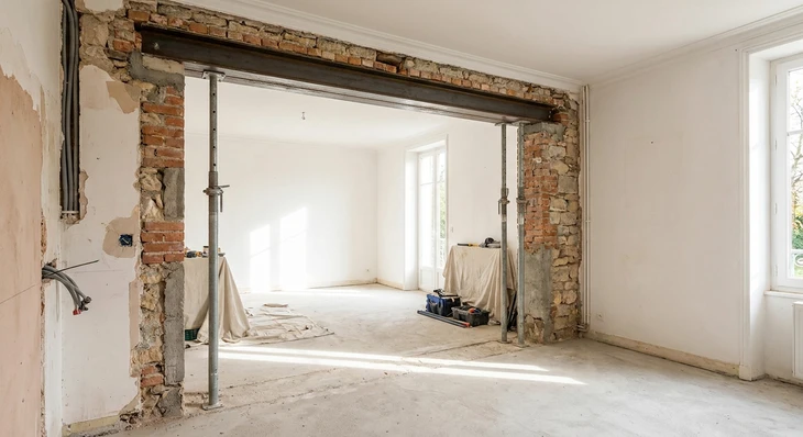 Chantier de construction résidentielle en extérieur avec extension en cours