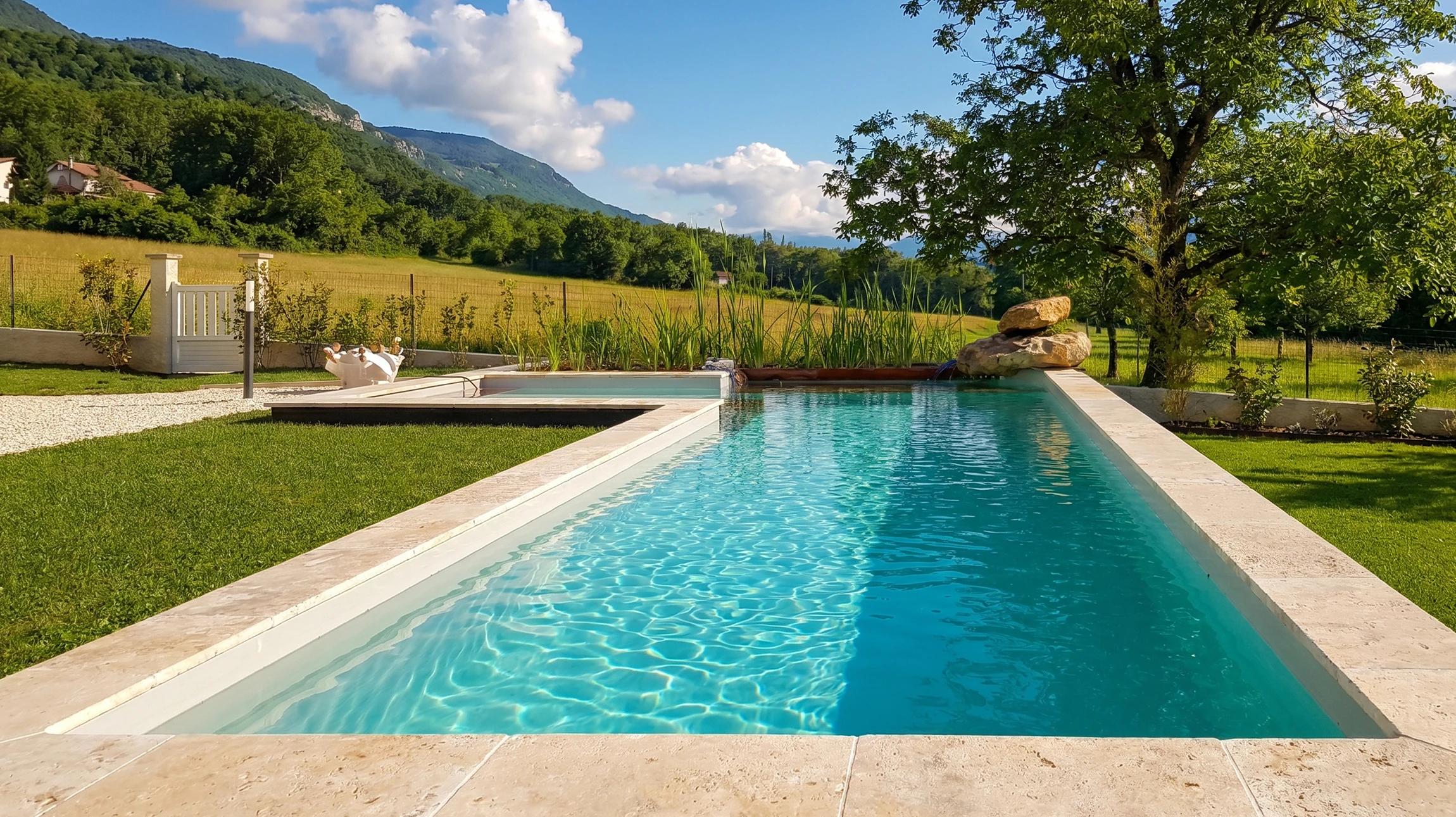 Ouvrier en combinaison et chapeau appliquant un revêtement étanche dans une piscine vide carrelée